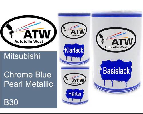 Mitsubishi, Chrome Blue Pearl Metallic, B30: 500ml Lackdose + 500ml Klarlack + 250ml Härter - Set, von ATW Autoteile West.